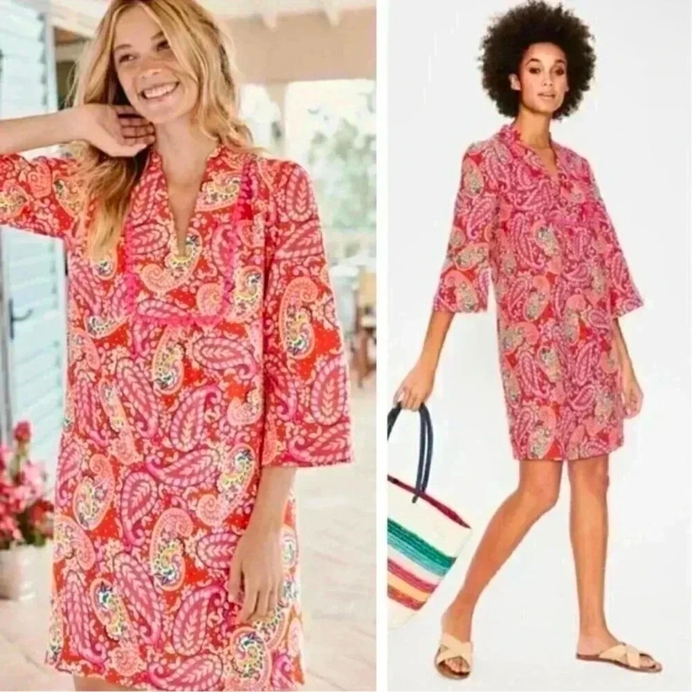 Boden Red Paisley Evangeline Linen Tunic Mini Dress
